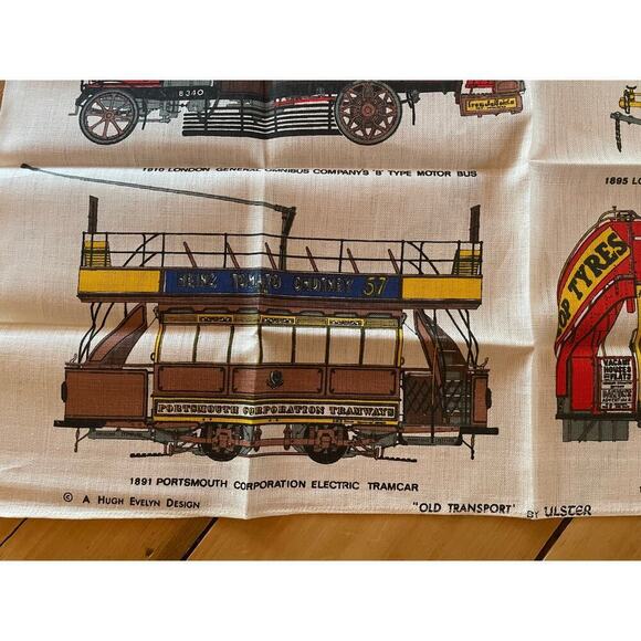 Vintage Linen Tea Towel "Old Transport'' Ulster. Hugh Evelyn Design 30"x20" - Picture 2 of 4